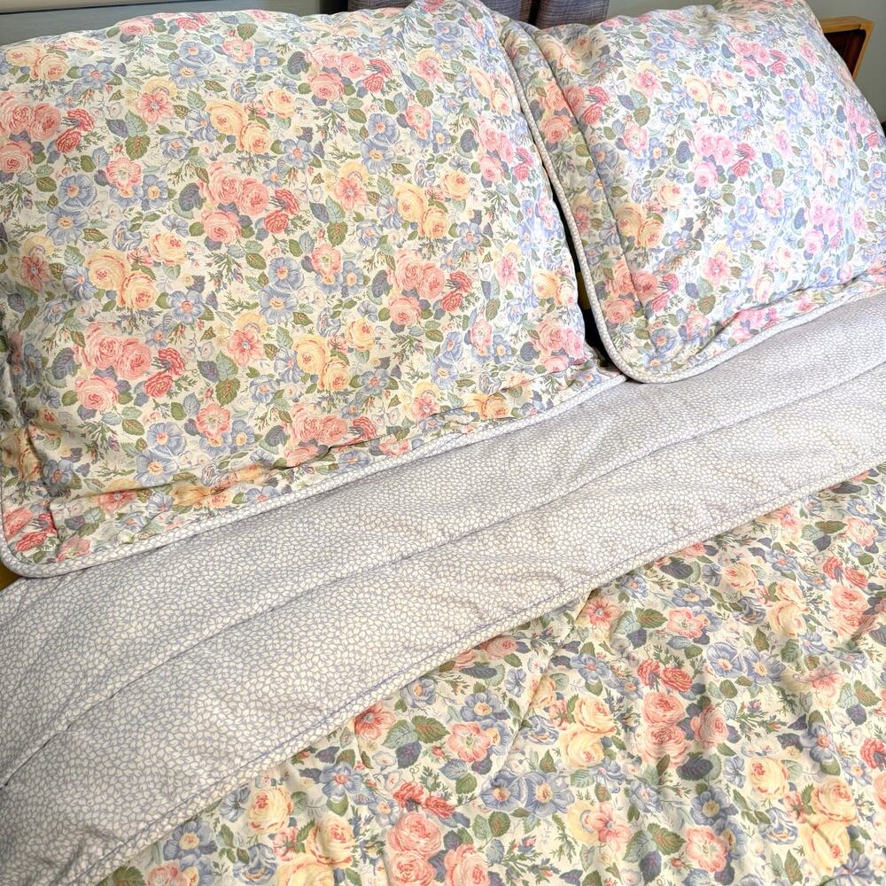 Vintage Laura Ashley Comforter 2 Standard Shams Sycamore Floral Reversible